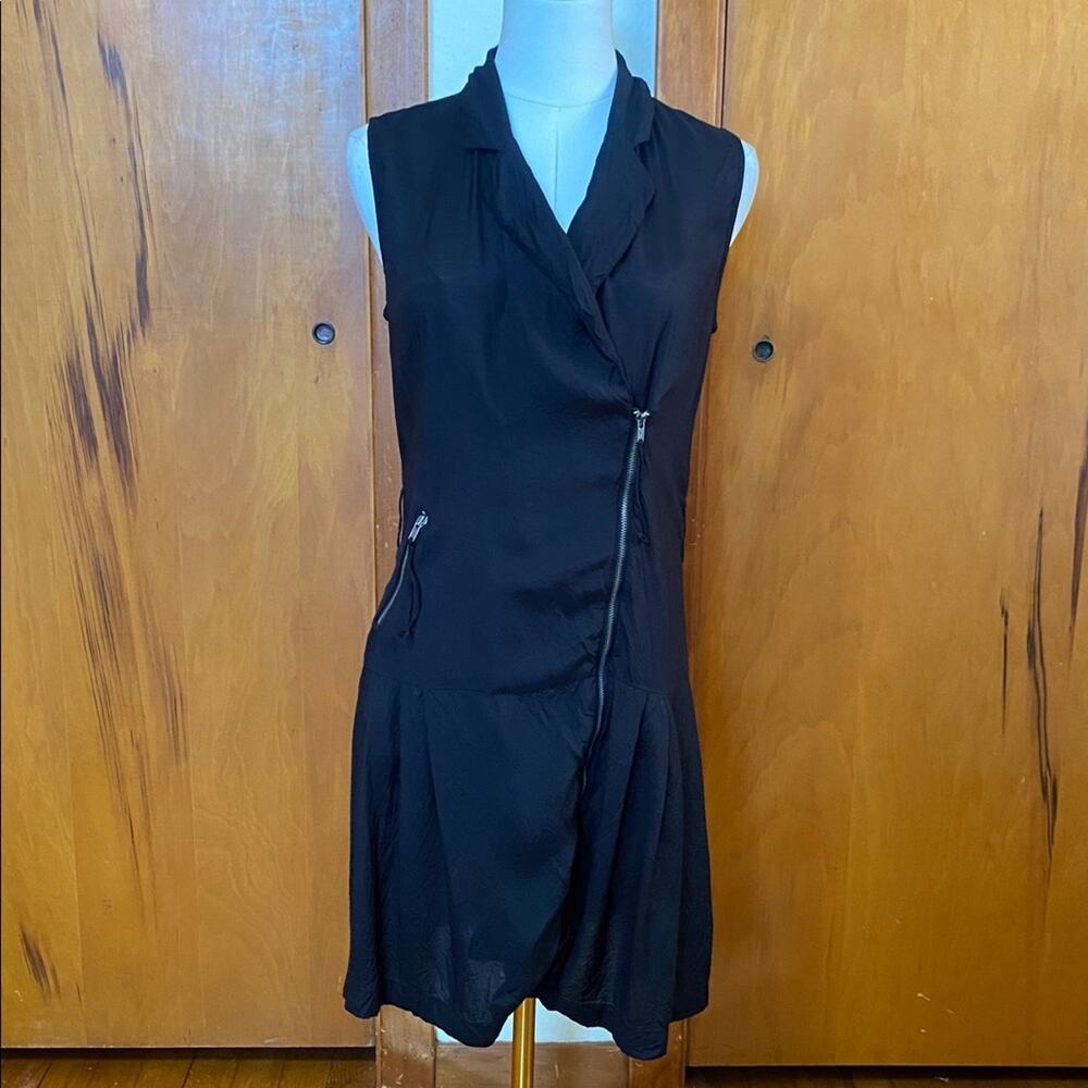 Black Zippered Dress Collar Sleeveless P2P 18.5” Length 34” Punk Rock Moto Alt - Picture 1 of 9